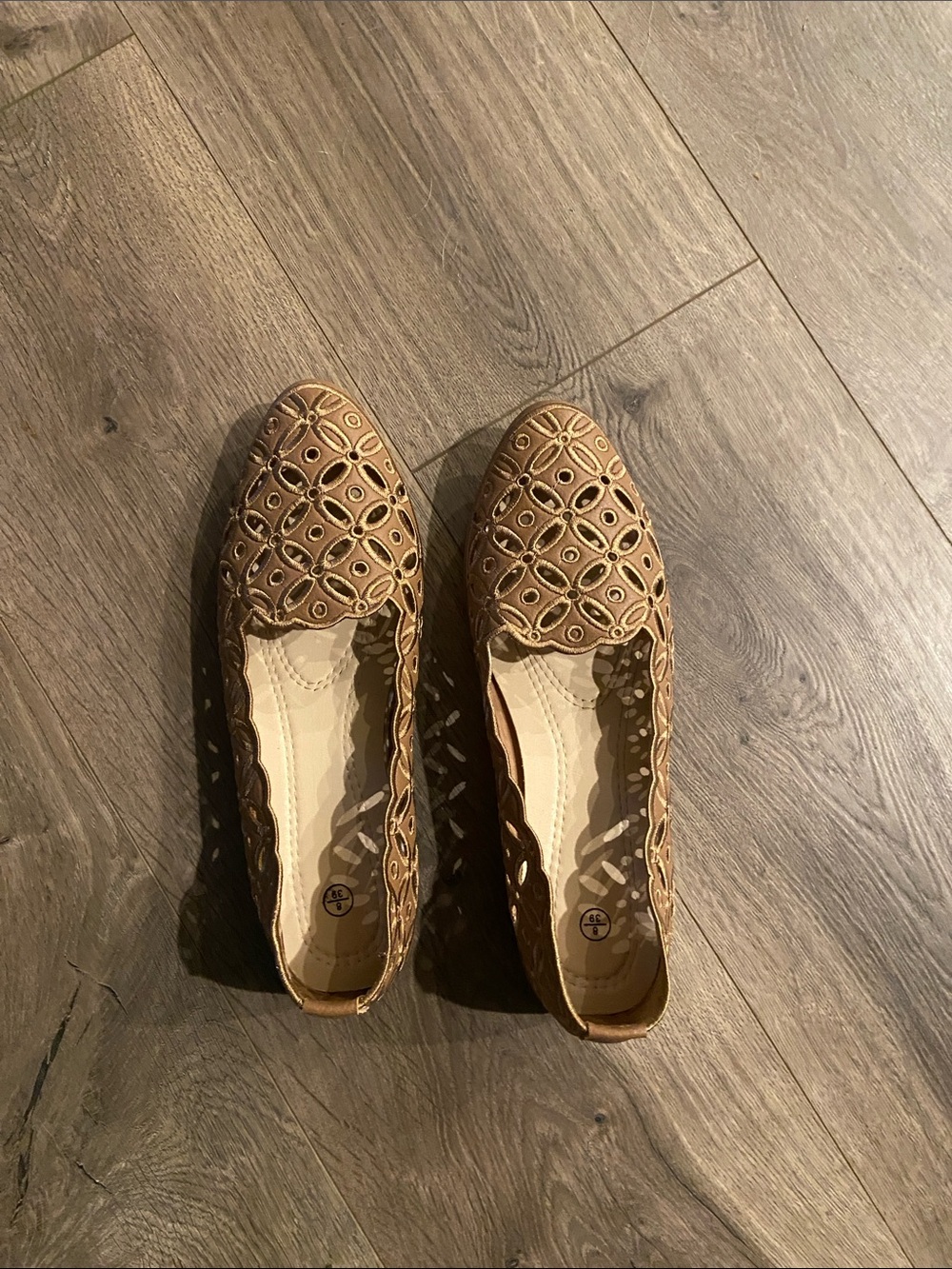 Women's Tan Laser-Cut Ballet Flats